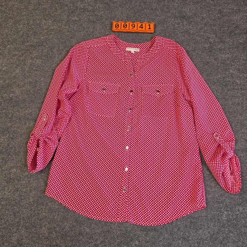 Notations Petite Red with white polka dot button up blouse Size Petite Large
